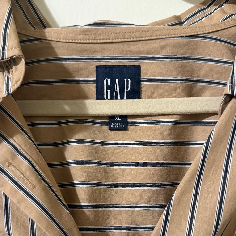 GAP Tan and Black Striped Shirt Dress - Picture 2 of 2